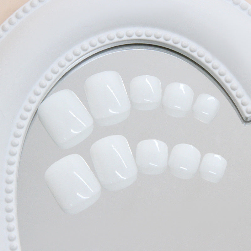 Elegant Design Short Square Glossy White Press On Toenail Set with a Long Lasting Finish