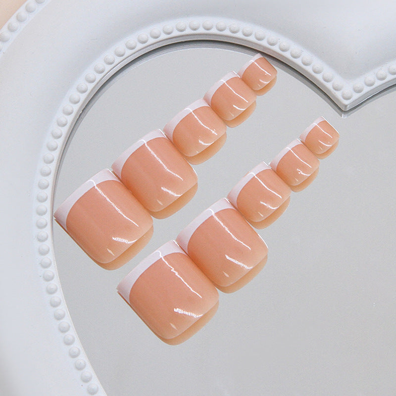 Elegant Bliss Short Square Press On Toenail Set with Chic French Tips