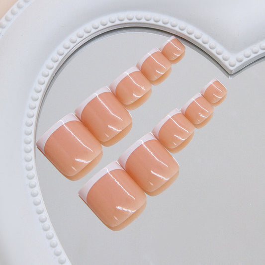Elegant Bliss Short Square Press On Toenail Set with Chic French Tips
