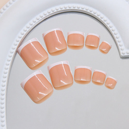 Elegant Garden Bliss Short Square Peach with Chic White Tips Toenail Set