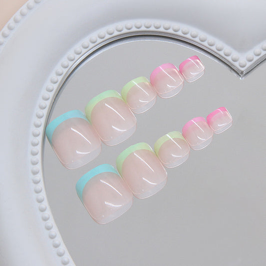 Whimsical Pastel Short Square Short Press On Toenail Set Featuring Chic Colorful Tips