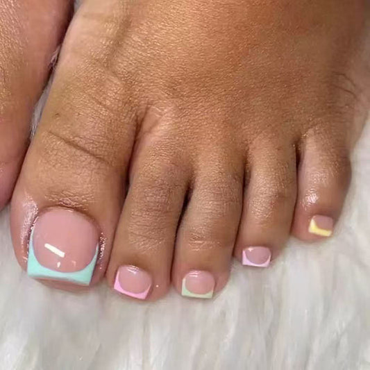 Sunrise Delight Short Square Lavender and Mint Gradient Press On Toenail Set