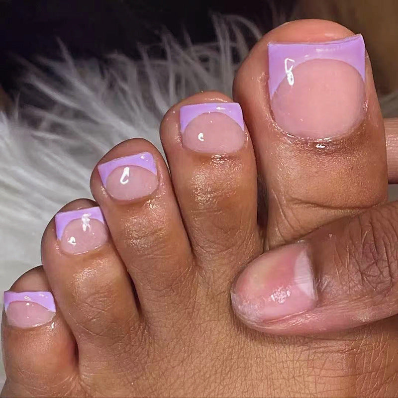 Whimsical Lavender Square Short Press-On Toenails with Unique Moon Design