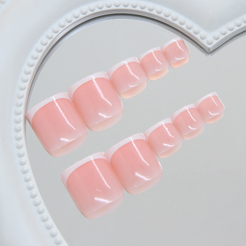 Chic Serenity Short Square Beige Press On Toenail Set with Glossy Finish