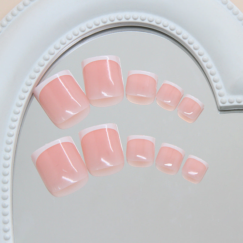 Chic Elegance Press on Toenail Set in Soft Pink Short Square Shape with Radiant French Tip Finish
