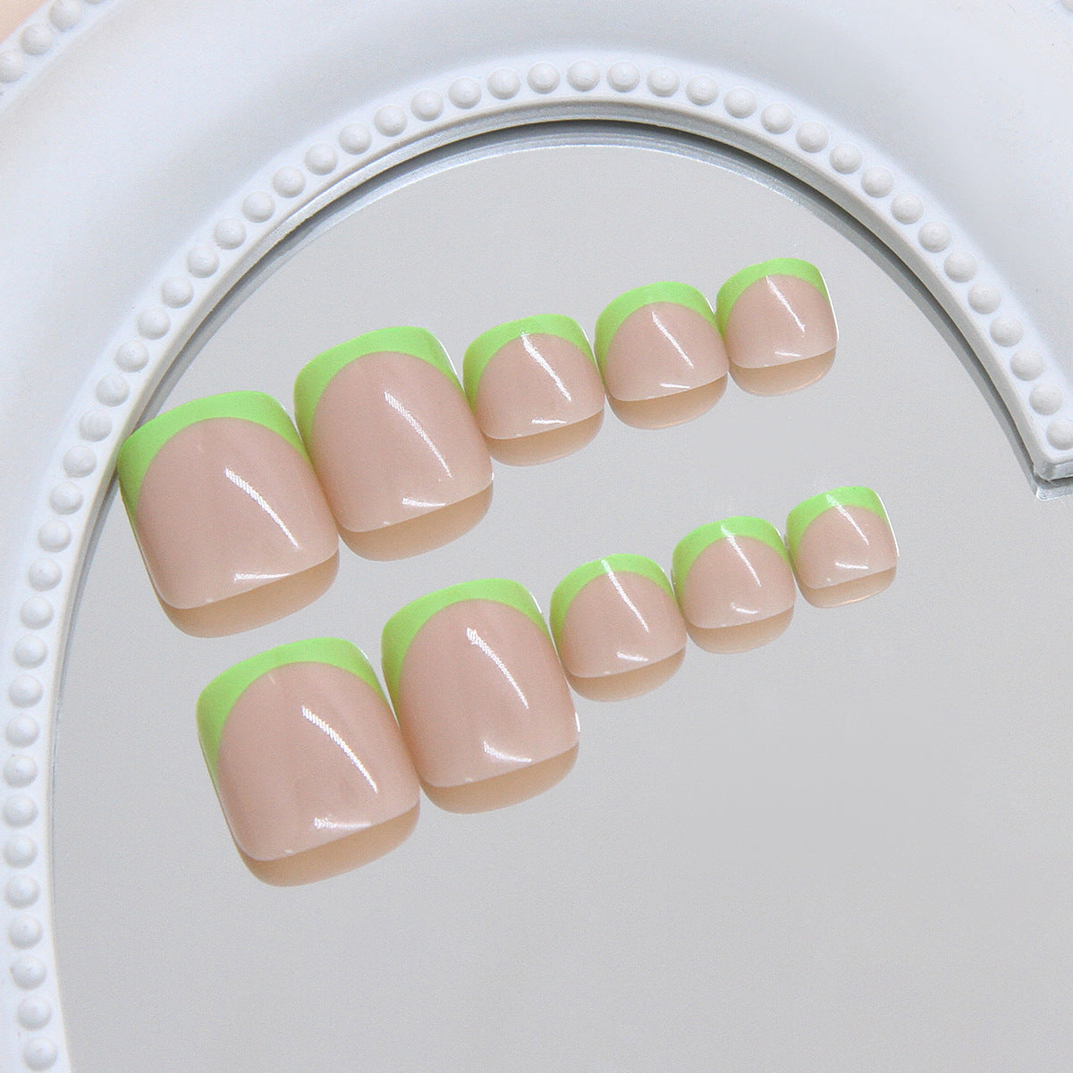 Lime Twist Elegant Press on Toenail Set in Short Square Shape with Eye-Catching Neon Green Tips