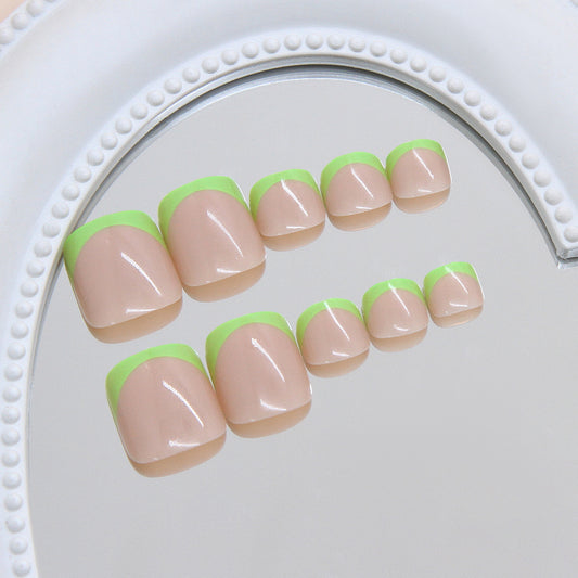 Lime Twist Elegant Press on Toenail Set in Short Square Shape with Eye-Catching Neon Green Tips