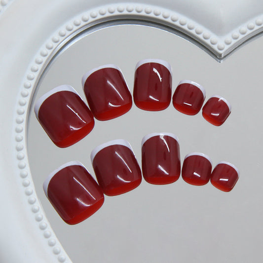 Elegant Cherry Short Square Deep Shine Press On Toenail Set