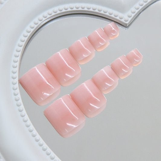 Elegant Blossom Short Square Pink Glossy Press On Toenail Set