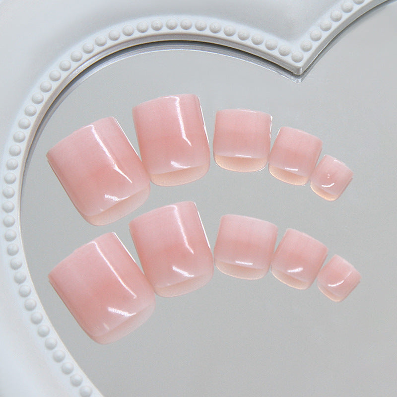 Romantic Elegance Short Square Soft Pink Glossy Press On Toenail Set