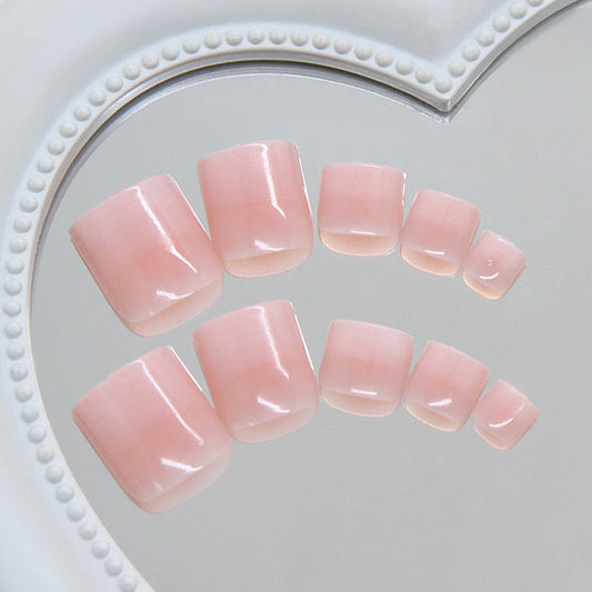Romantic Elegance Short Square Soft Pink Glossy Press On Toenail Set