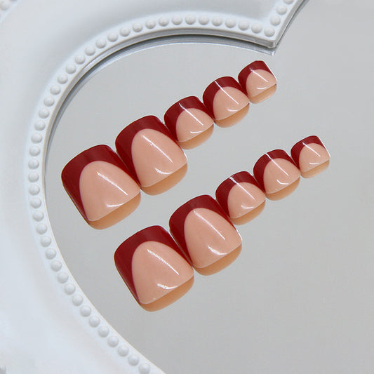 Elegant Autumn Short Square Red Ombre Press On Toenail Set