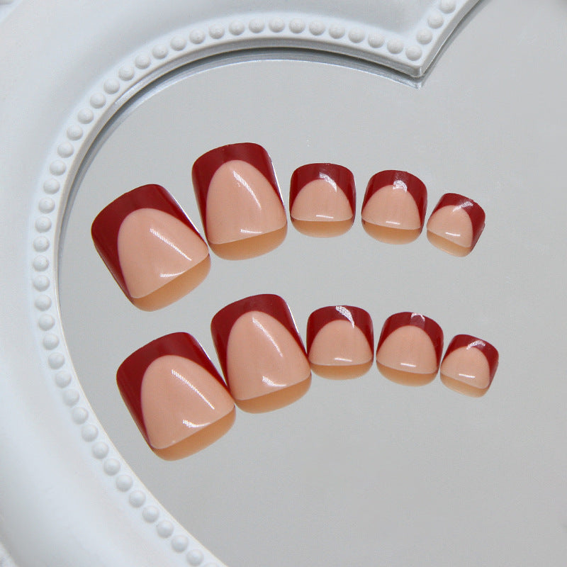 Chic Radiance Long Square Burgundy Two Tone Press On Toenail Set