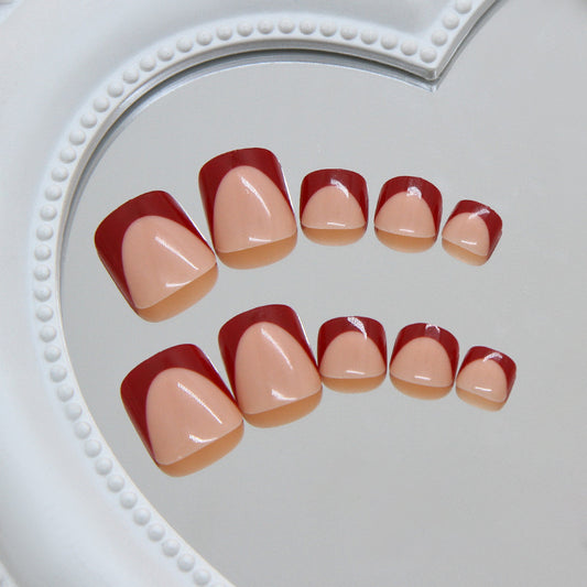 Chic Radiance Long Square Burgundy Two Tone Press On Toenail Set