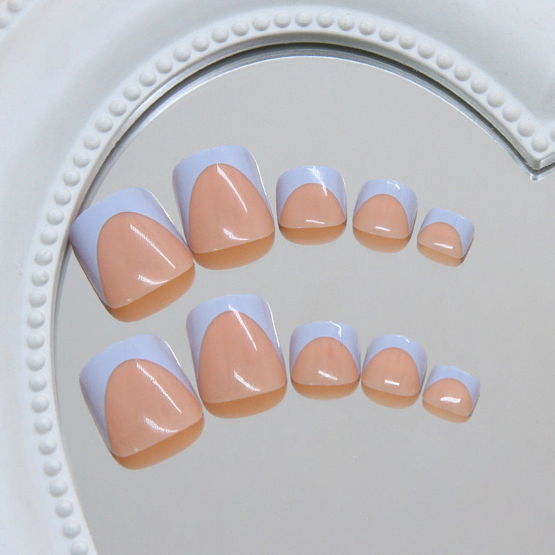 Chic Elegance Short Square Peach with Modern Two-Tone Design Press-On Toenail Set