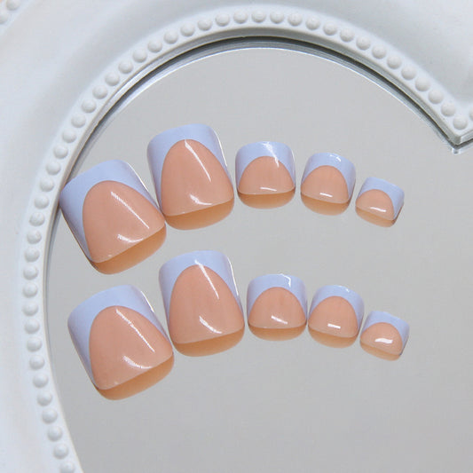 Chic Elegance Short Square Peach with Modern Two-Tone Design Press-On Toenail Set