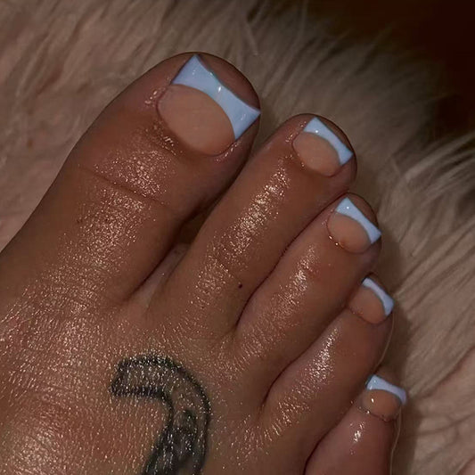 Beachy Vibes Short Square Light Blue French Tip Press On Toenail Set