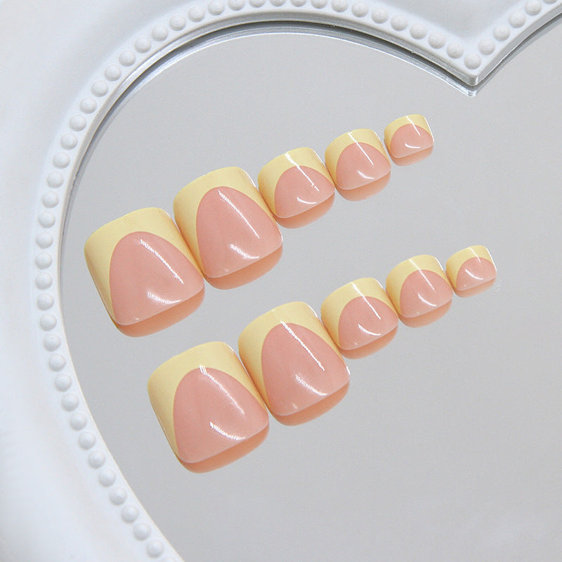 Sunny Delight Short Square Yellow and Pink Two Tone Press on Toenail Set
