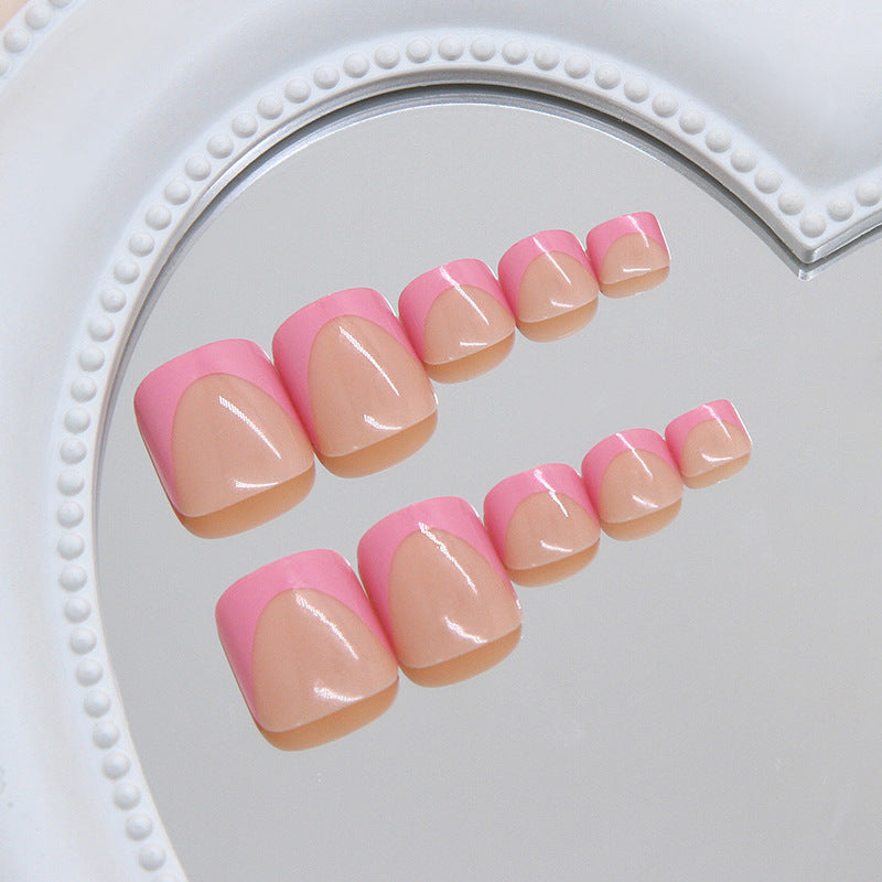 Charming Blossom Short Square Pink French Tip Press On Toenail Set