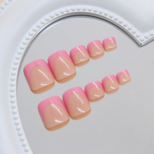 Charming Blossom Short Square Pink French Tip Press On Toenail Set
