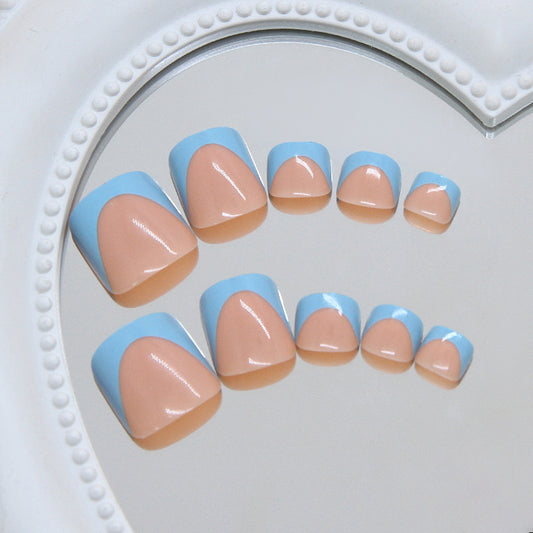 Ocean Breeze Short Square Sky Blue Dual Tone Press On Toenail Set