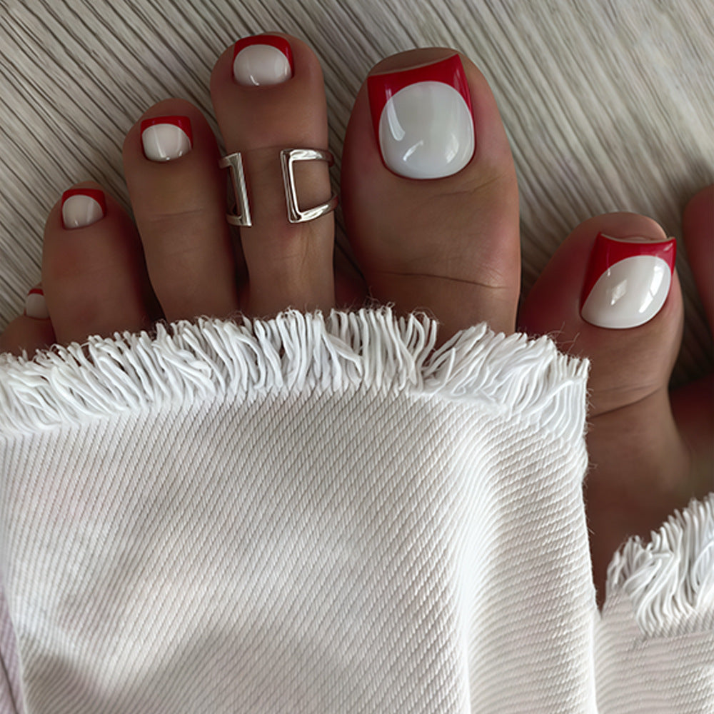 Tropical Paradise Medium Square Press On Nail Set in Red and White with Glossy Finish