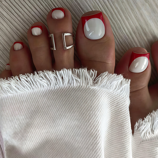 Tropical Paradise Medium Square Press On Nail Set in Red and White with Glossy Finish