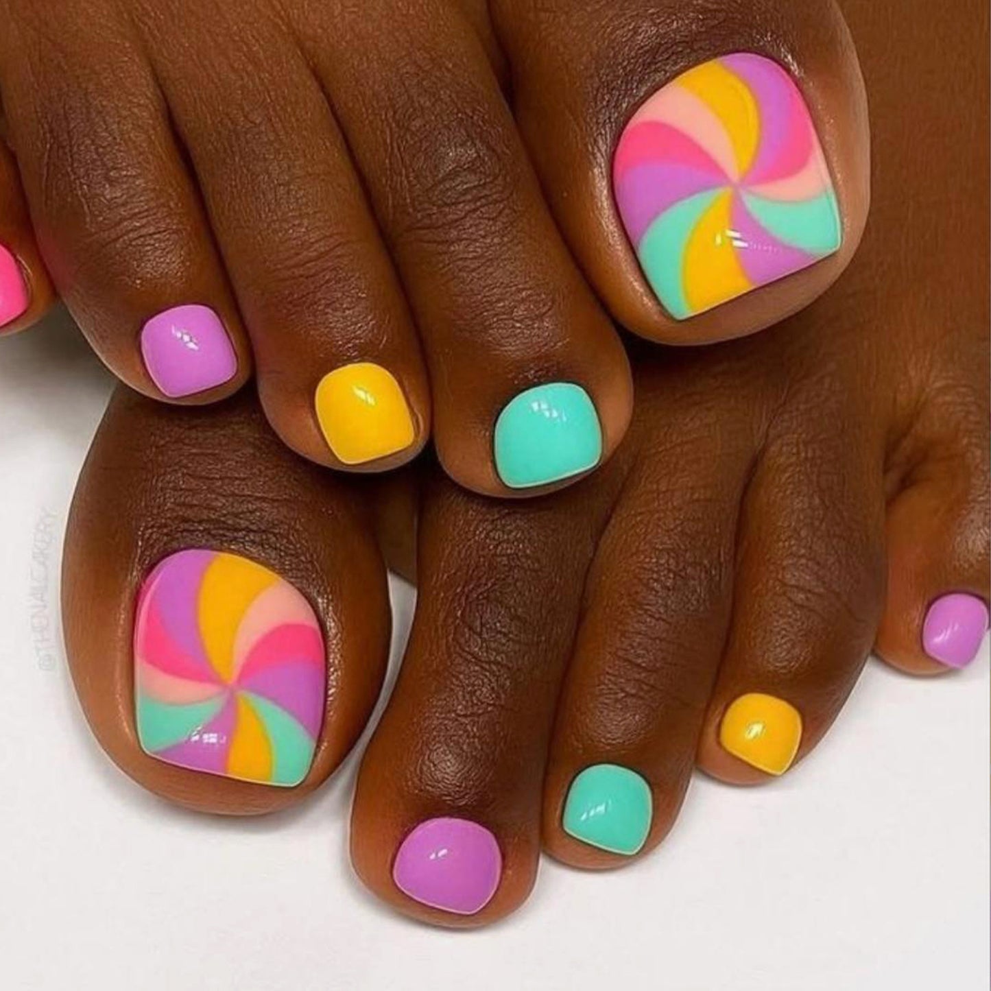 Tropical Vibes Short Square Multicolor Swirl Press On Toenail Set