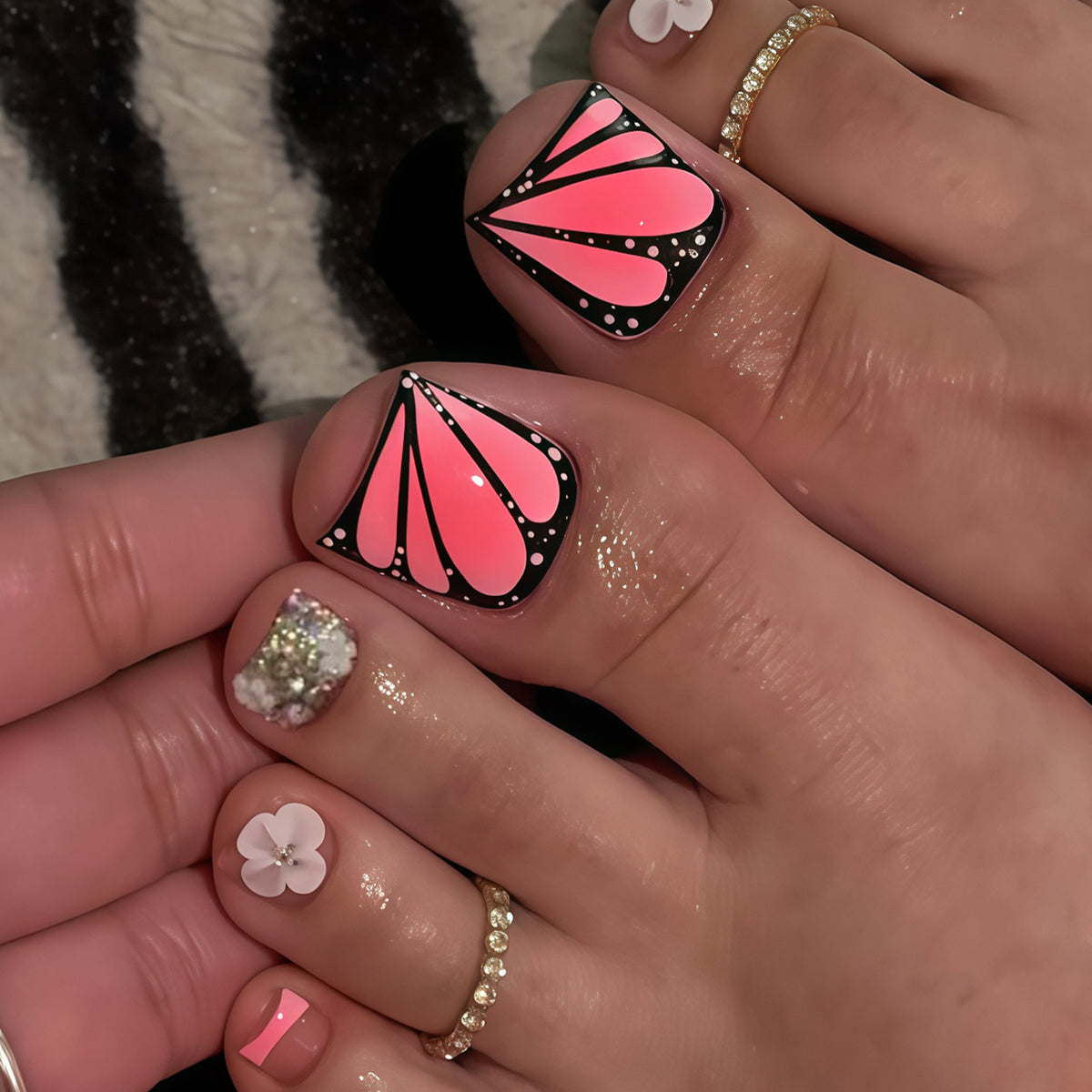 Tropical Delight Short Square Pink Glitter Press On Toenail Set