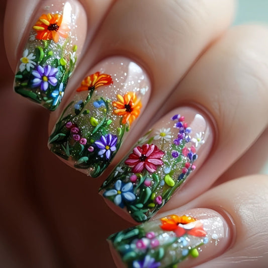 Floral Enchantment Long Square Transparent with Colorful Flower Design
