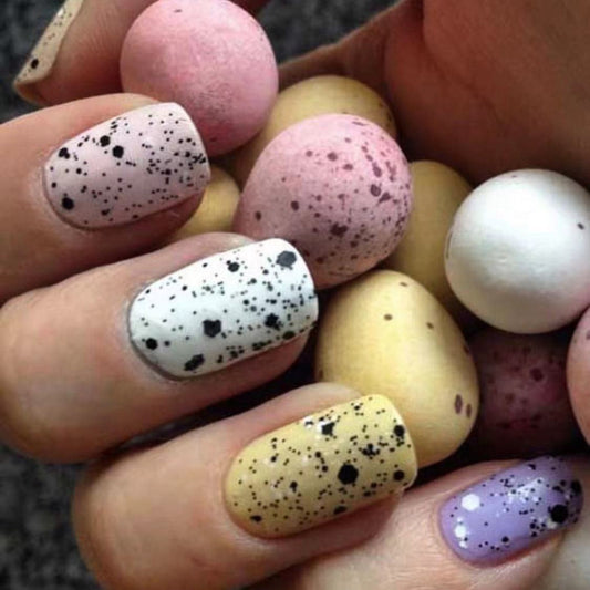Easter Egg Hunt Medium Square Pastel Speckled Press On Nail Set with Matte Finish