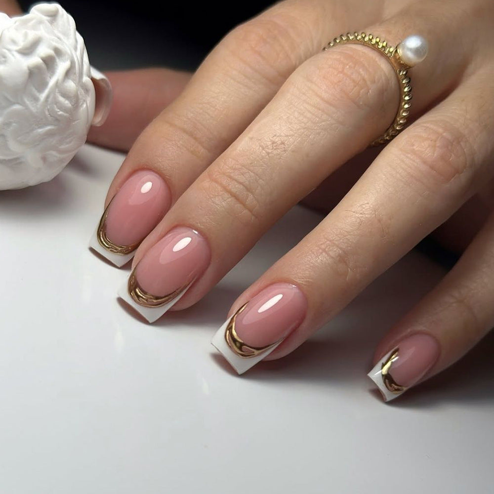 Elegant Charm Medium Square Pink with Gold Detailing Press-On Nail Set