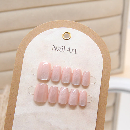 Elegant Whisper Soft Pink Short Square Shape Press on Nail Set with Stunning Glossy Finish