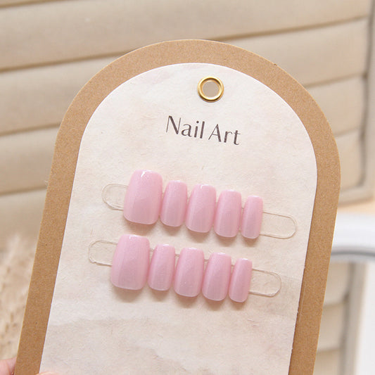 Blush Blossom Chic Short Square Press-On Nail Set in Soft Pink with Glossy Finish