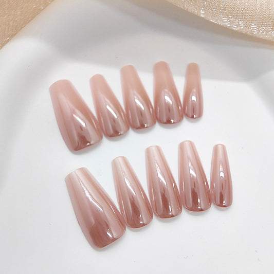 Glamorous Serenity Long Coffin Pink Glossy Press On Nail Set with Reflective Shine