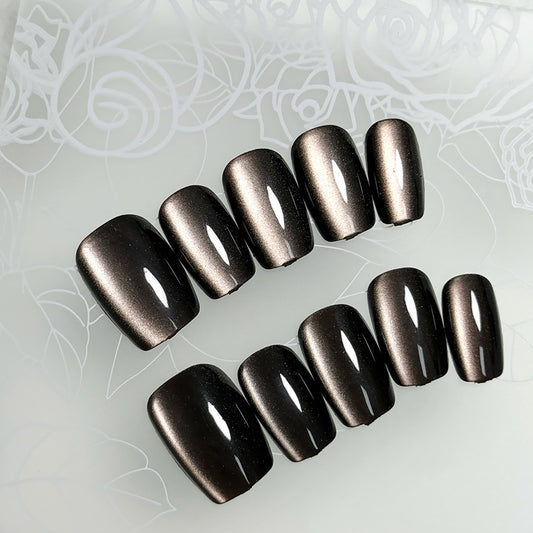 Elegant Nightfall Long Square Matte Black Press On Nail Set with Subtle Shimmer