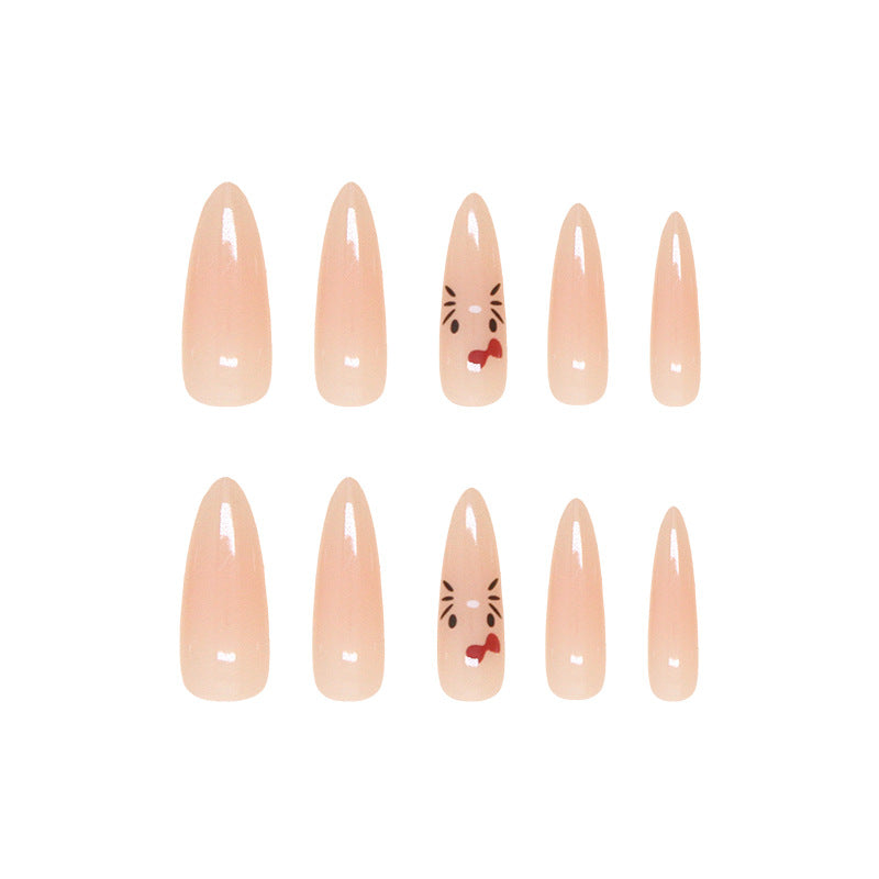 Cute Animal Theme Elegant Long Almond Pink Press On Nail Set With Playful Cartoon Design