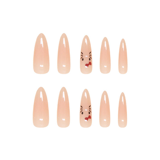 Cute Animal Theme Elegant Long Almond Pink Press On Nail Set With Playful Cartoon Design