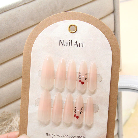 Whimsical Wonderland Long Almond Peach Pink Press On Nail Set with Adorable Cartoon Design