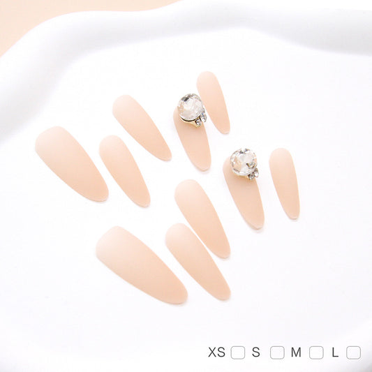 Glamorous Elegance Long Almond Shaped Blush Matte Press on Nail Set with Stunning Rhinestone Accent