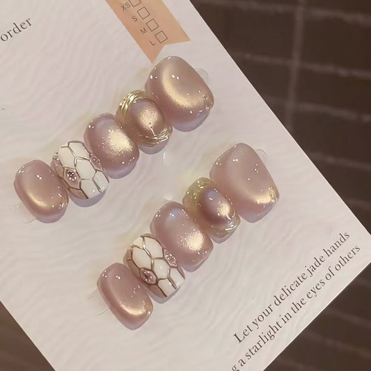 Enchanted Elegance Short Squoval Soft Pink with Shimmering Pearl Accents Press-On Nail Set