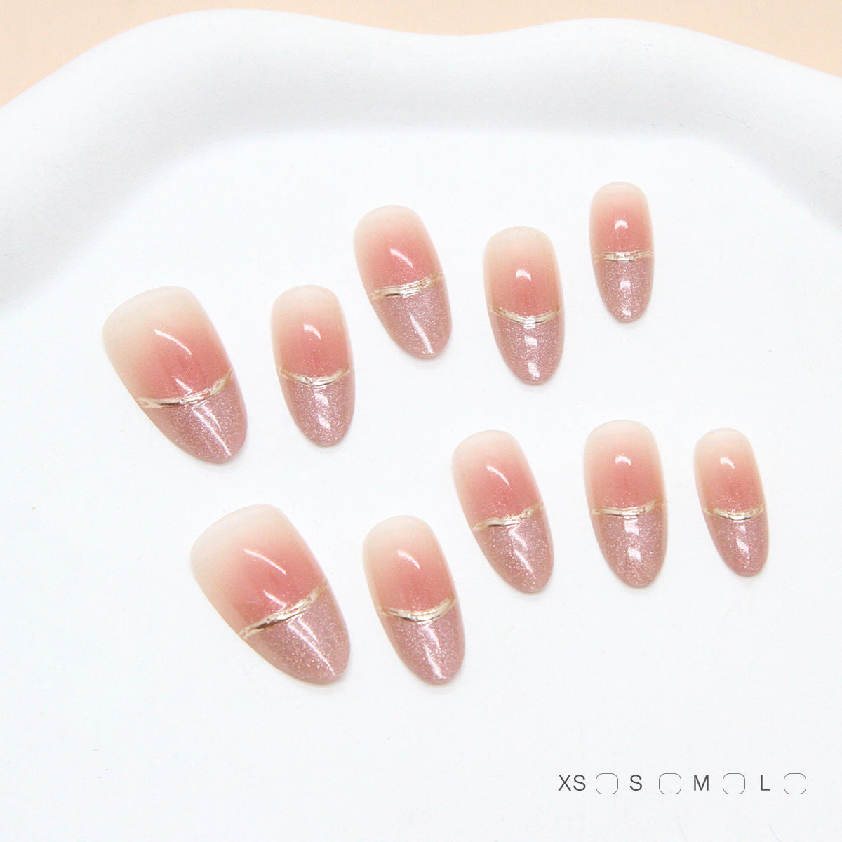 Dreamy Pastel Short Almond Shaped Gradient Pink Press On Nail Set with Elegant Glitter Accents