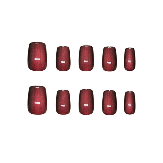 Elegant Autumn Vibes Short Square Burgundy Press On Nail Set with Stunning Glitter Finish