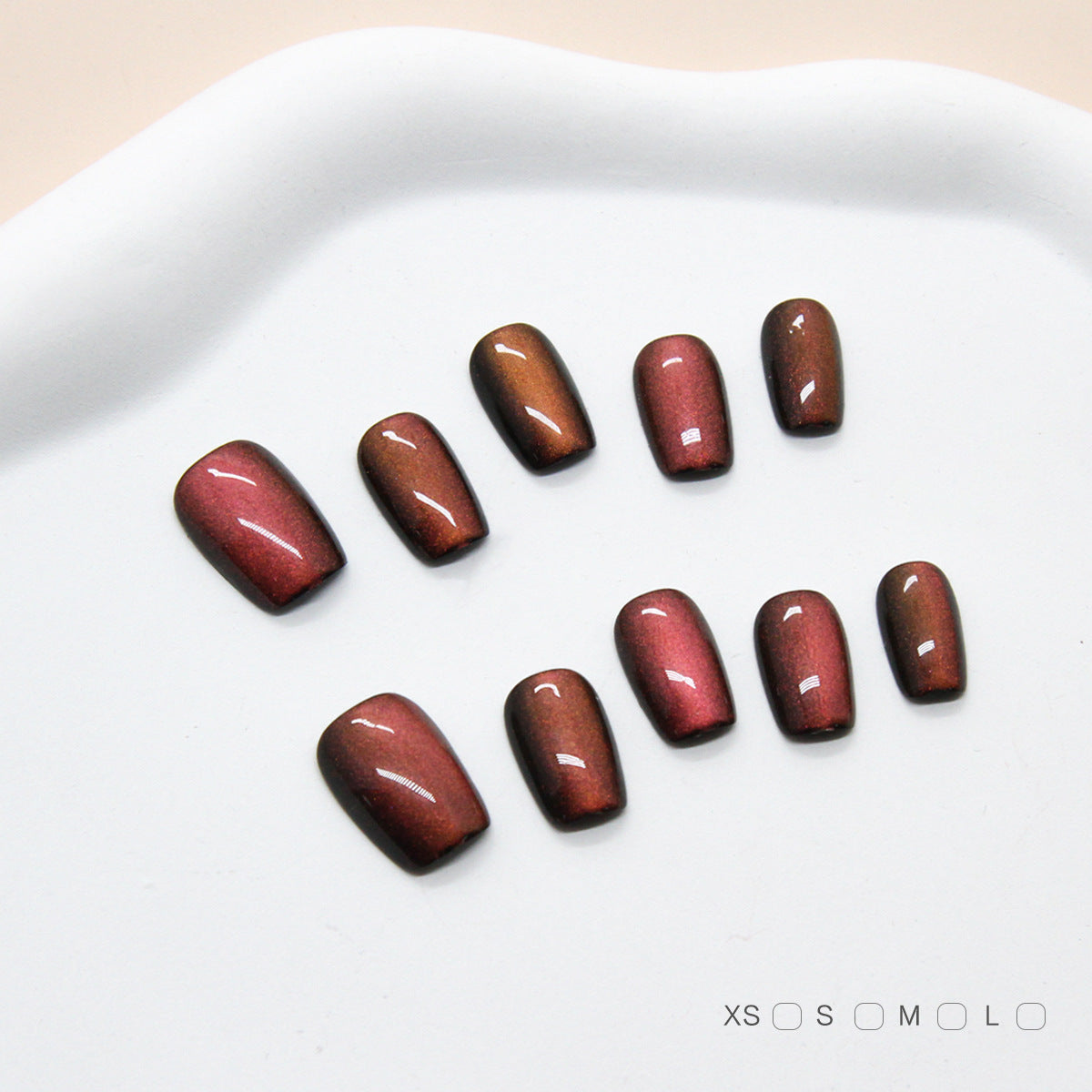 Mystical Autumn Essence Short Square Ombre Burgundy Press On Nail Set with Iridescent Glimmer