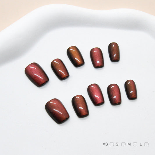 Mystical Autumn Essence Short Square Ombre Burgundy Press On Nail Set with Iridescent Glimmer