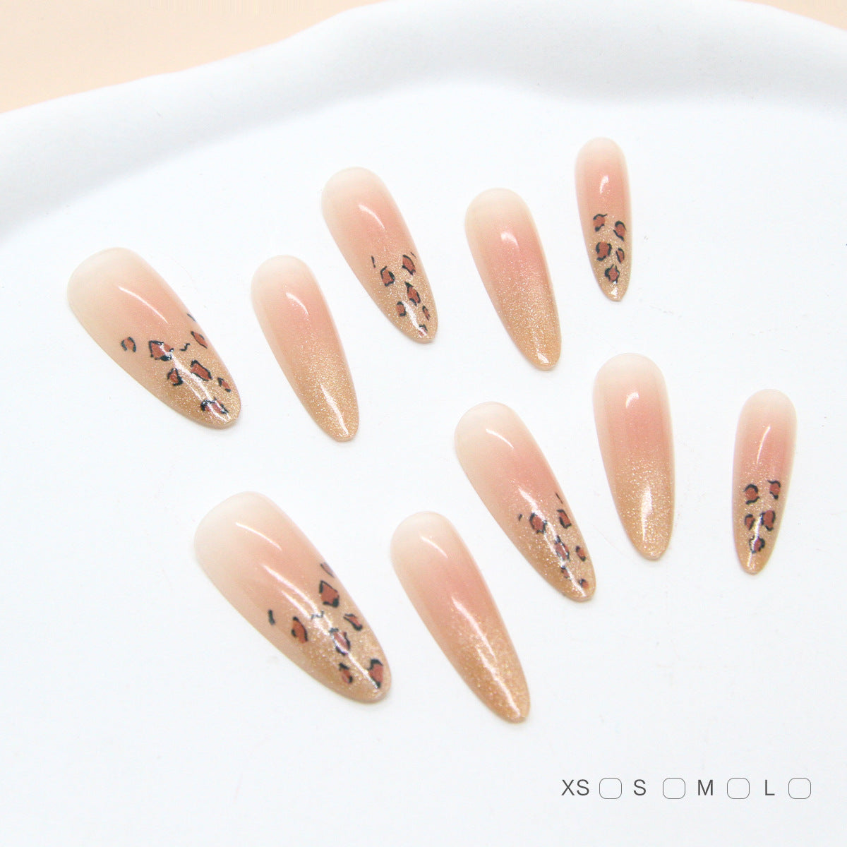 Savanna Glamour Long Almond Pink and Gold Gradient with Chic Leopard Accents Press-On Nail Set