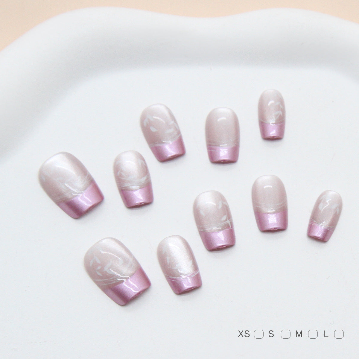 Elegant Blossom Dreamy Short Square Blush Pink Nail Set with Shimmering Marble Finish