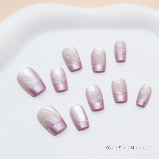 Elegant Blossom Dreamy Short Square Blush Pink Nail Set with Shimmering Marble Finish