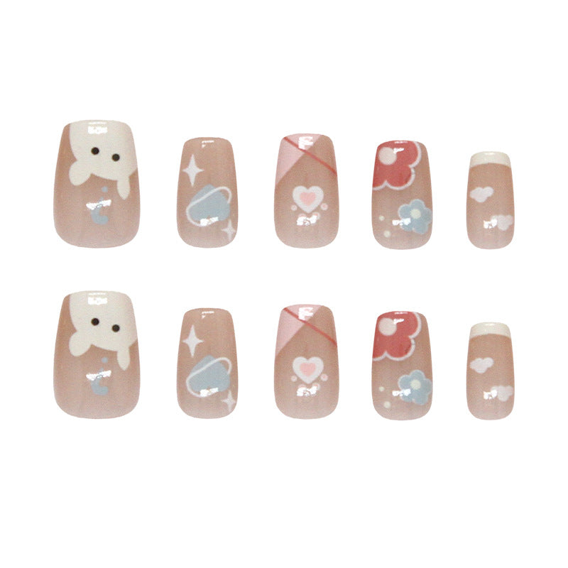 Whimsical Dreamscape Classic Short Square Pastel Design with Charming Illustrations Press-on Nail Set