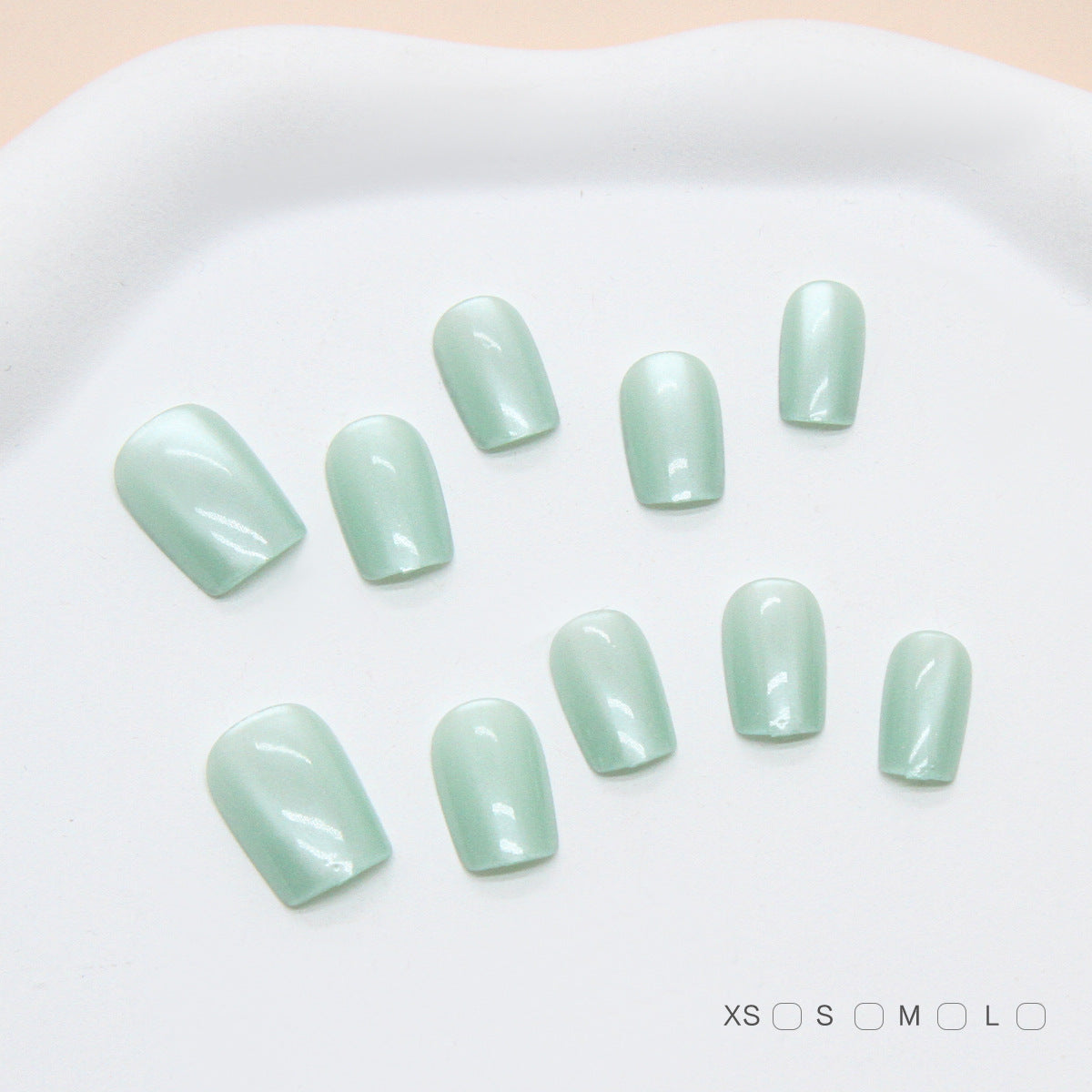 Serene Garden Sleek Short Square Shape Soft Mint Green with High Gloss Finish Press On Nail Set